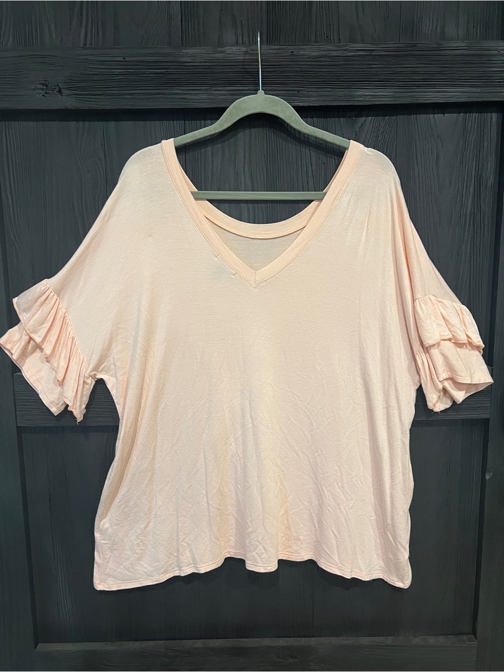 Chelsea28 Pale Peach V-Neck Ruffle Sleeve Tee, XL